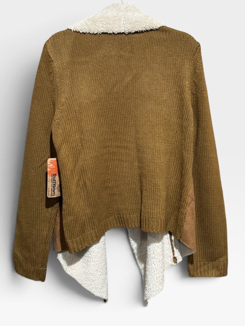 RUFF HEWN Sherpa Collar Faux-Suede Draped Jacket XL 22” p2p Brown/Cream $99 NWT - Picture 10 of 12